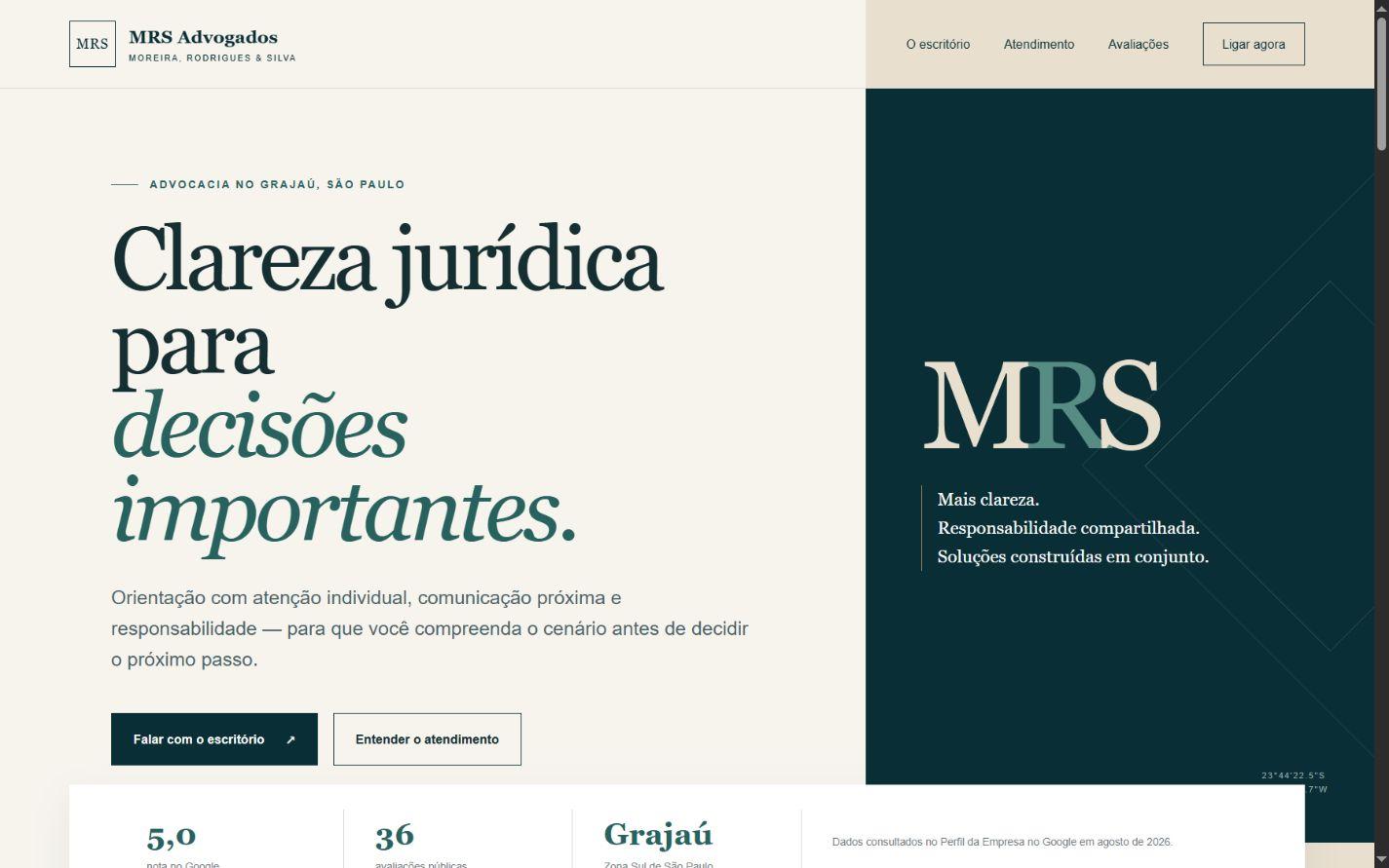 Página inicial do projeto MRS Advogados