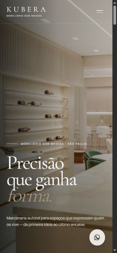 Página inicial do projeto Kubera Sob Medida em celular