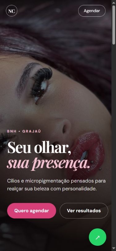 Página inicial do projeto Studio Nay Lash em celular